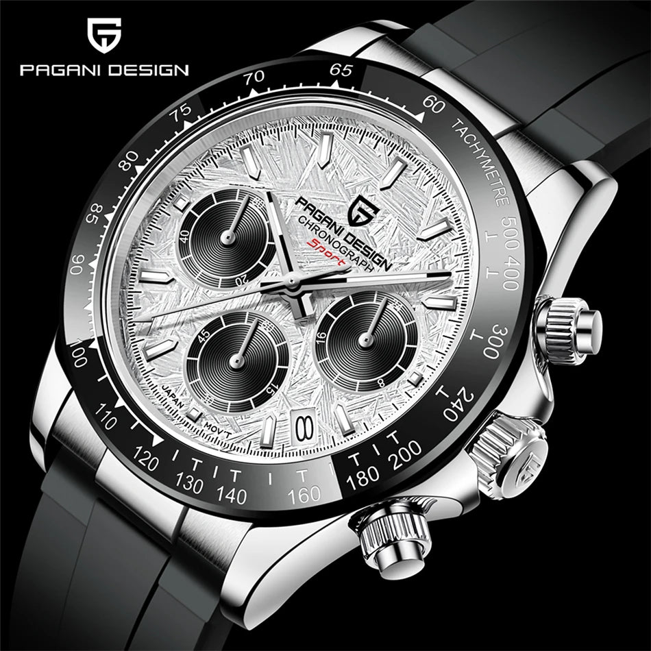 PAGANI DESIGN V2 40MM Quadrante meteorite Orologio da uomo al quarzo Cronografo retro in zaffiro Orologio impermeabile da uomo Reloj0 hombr