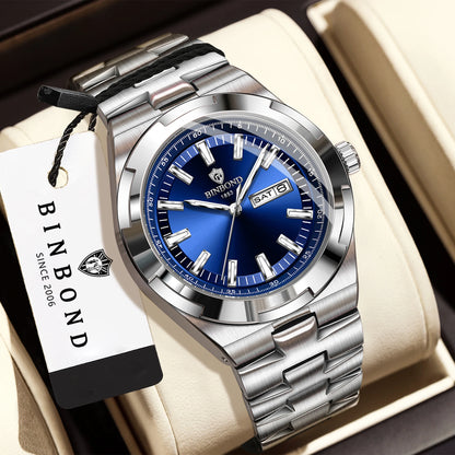 Montres à quartz BINBOND en acier inoxydable pour hommes – Montre de luxe, étanche et luminescente – Modèle original pour homme