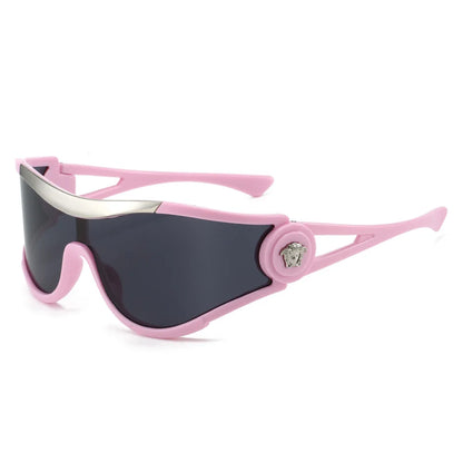 Oversized One-Piece Windproof Mask Sunglasses Women 2026 Luxury Fashion Vintage Steampunk Polygon Shield Wrap Around Sun Glasses