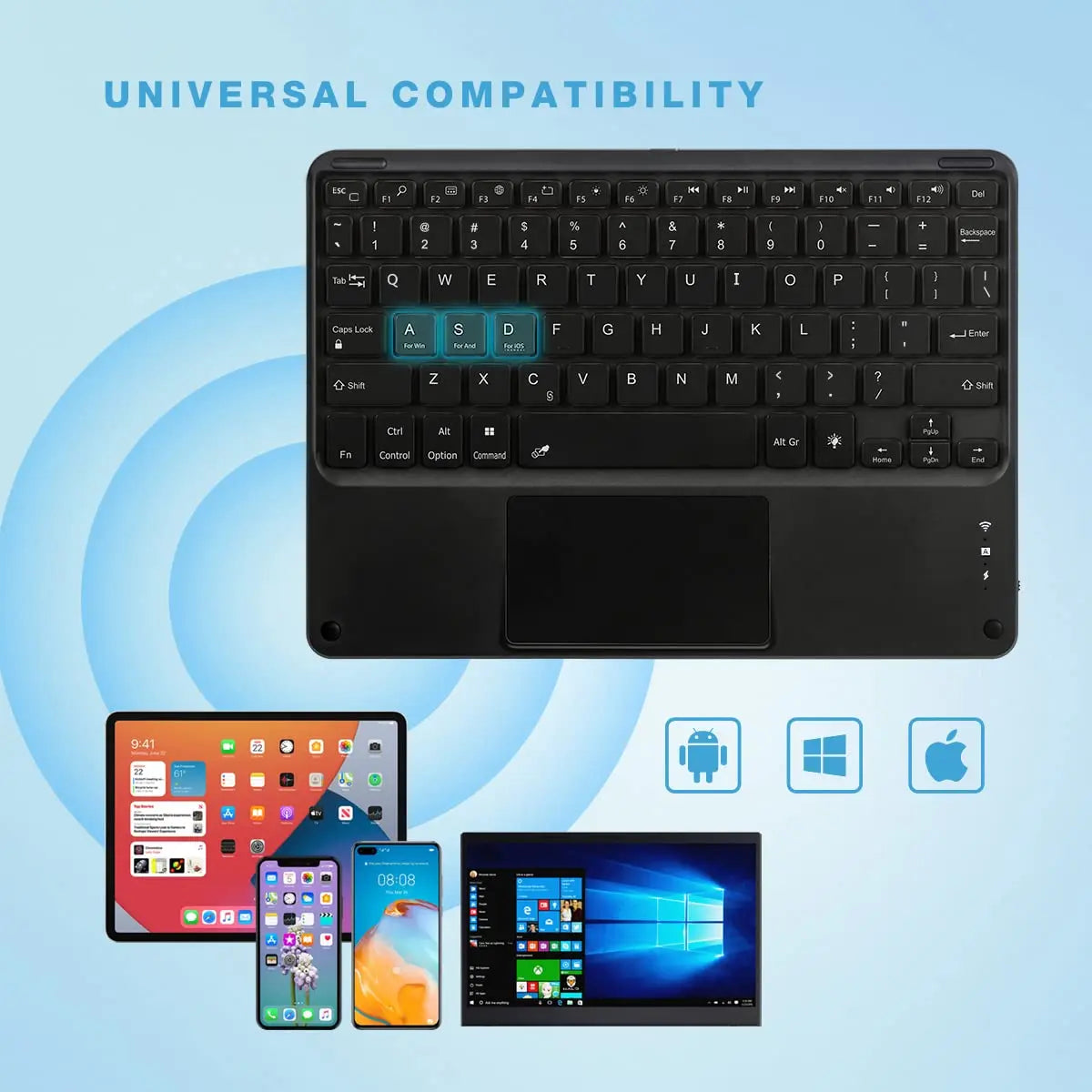 Hebrew/Russian/Spanish/Portuguese/Korean7-Colors Backlit Wireless with Touchpad Keyboard Rechargeable For iPad Tablet PC IOS Win