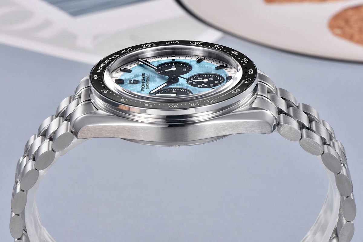 Montre pour homme PAGANI DESIGN « New Moon » – Montre à quartz de luxe, chronographe, verre saphir avec traitement antireflet, lunette en céramique, aiguilles luminescentes