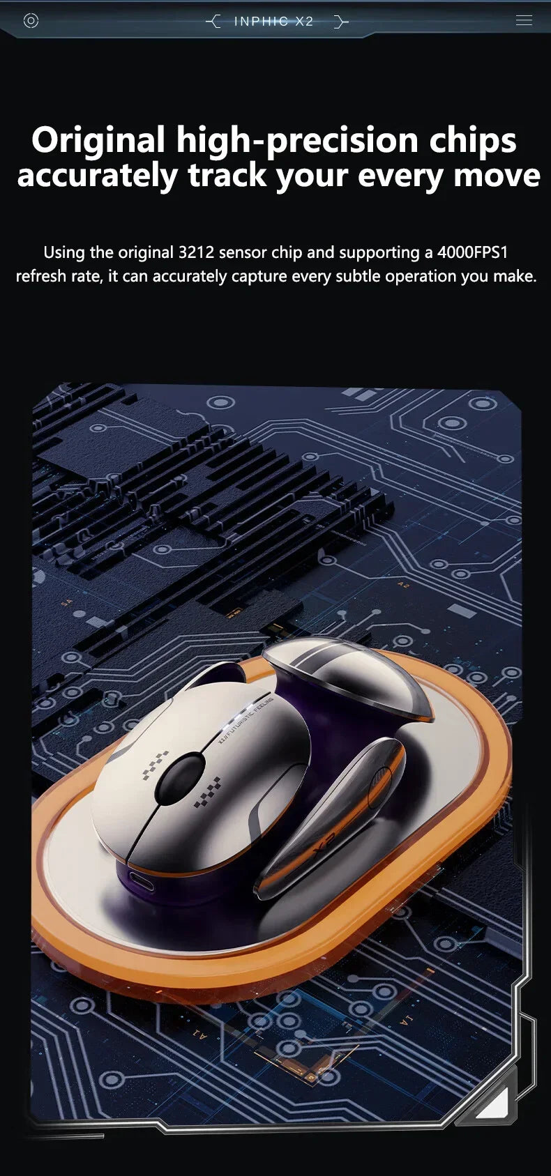 Inphic X2 Tri-Mode Metal Bluetooth Wireless Mouse Silent Rechargeable E-Sports Backlight Gaming PC Laptops Accessories Gift