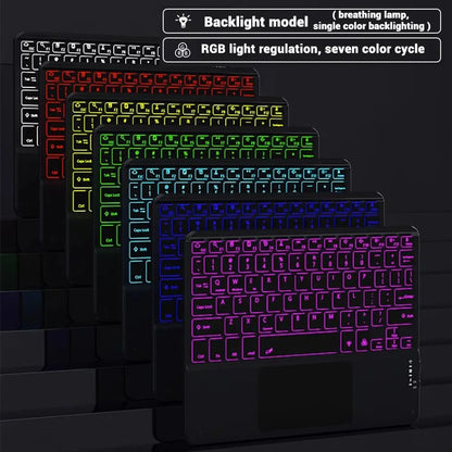 Hebrew/Russian/Spanish/Portuguese/Korean7-Colors Backlit Wireless with Touchpad Keyboard Rechargeable For iPad Tablet PC IOS Win