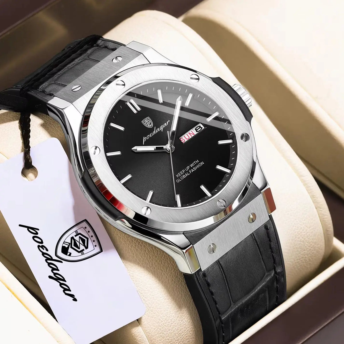 Montre pour homme POEDAGAR – Modèle original, style professionnel, étanche, bracelet en silicone, affichage de la date et du jour, mouvement à quartz, montre de luxe tendance.