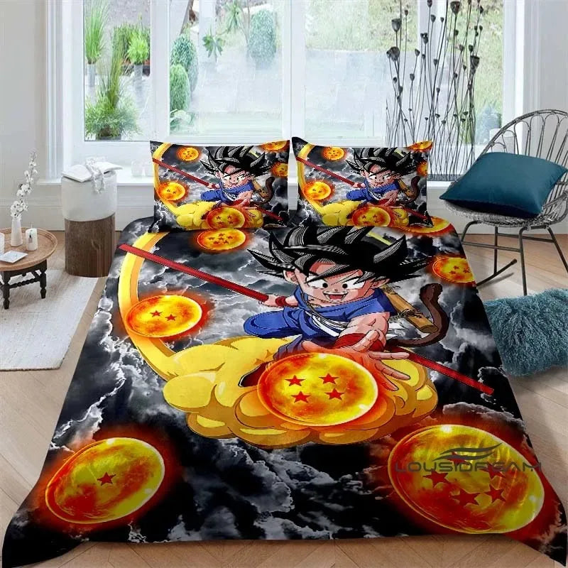 Cartoon/Anime Son Goku Dragon Ball bedrukte beddengoedset: deze zachte en comfortabele set bevat een dekbedovertrek en kussensloop