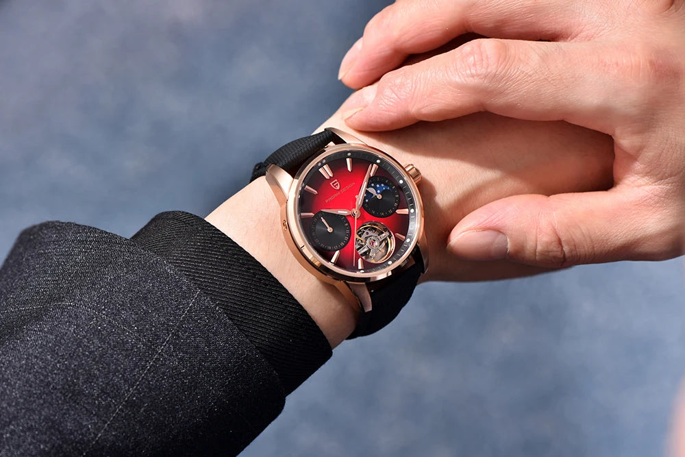 PAGANI DESIGN Newest 41MM Luxury Men's Mechanical Watch Sapphire Glass Leather Waterproof Pilot Tourbillon Moon Reroj Hombre