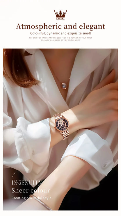 OLEVS Women's Watches Starry Sky Design Automatic Watch for Women Stainless Steel Flywheel Hollowed Ladies Mechanical Watch 7036
