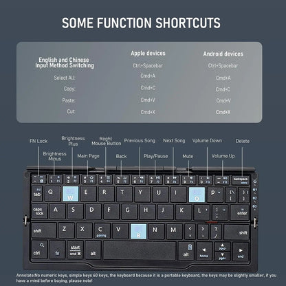 Jomaa Folding Keyboard Bluetooth Rechargeable Bluetooth Keyboard for Laptop iPad Phone Mini Portable Folding Keyboard