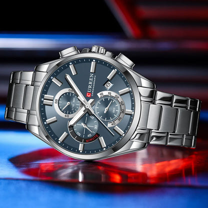 Montre homme CURREN, marque de luxe, originale, étanche, en acier inoxydable, chronographe, phase de lune, date, cadran rotatif