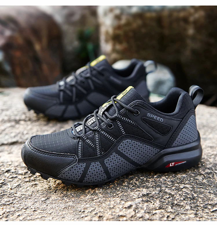 Męskie buty trekkingowe — terenowe buty sportowe outdoor, oddychająca siateczka, antypoślizgowe i odporne na zużycie, do wędrówek i jazdy na rowerze na zewnątrz