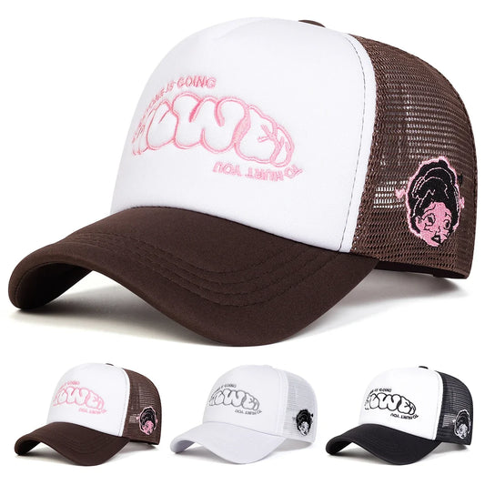 Unisex EVERYONE IS GOING Letter Embroidery Baseball Net Caps Spring Summer Outdoor Adjustable Casual Hats Dad Hat Sunscreen Hat
