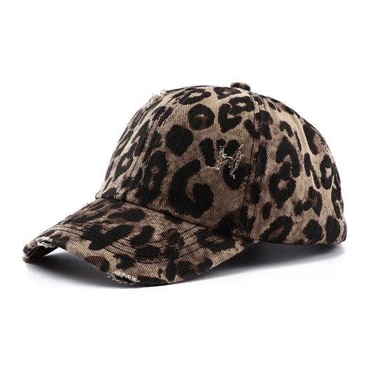 2023 New Leopard Print Vintage Washed Cotton Baseball Cap Women Hip Hop Ponytail Messy Buns Outdoor Sport Hats Accessories