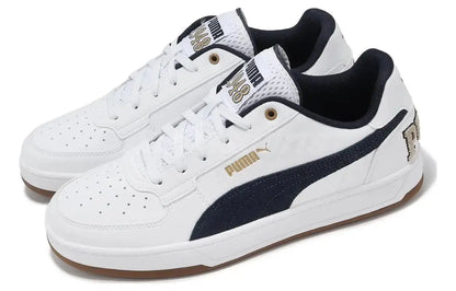 Baskets Puma Caven 2.0 Retro Club, modèle Club, couleur blanc et bleu marine, Prairie Tan, 395082-01.