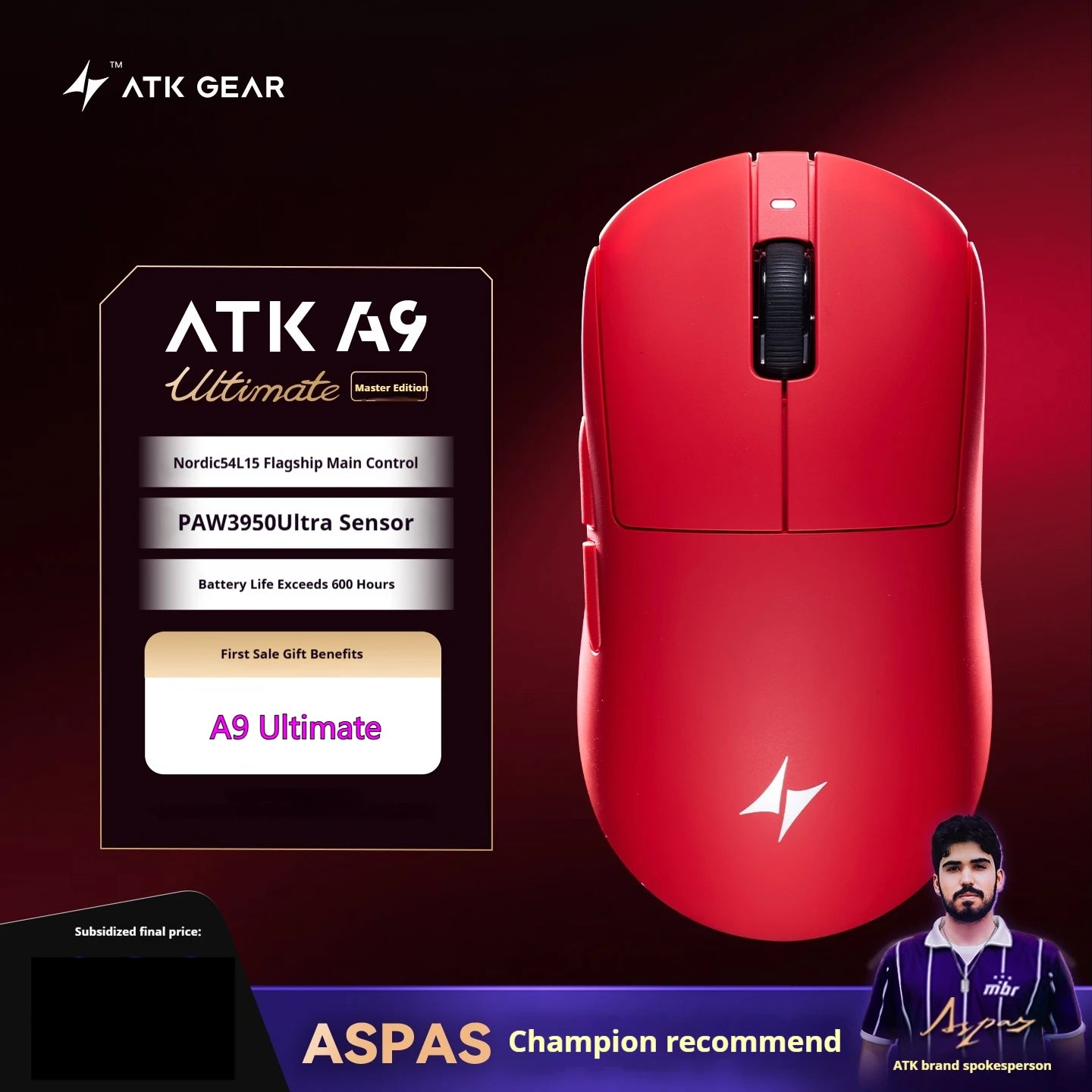 ATK  A9 Plus Gaming Mouse Wireless A9/A9 SE/A9 Pro Tri Mode 8K Gaming Mouse Lightweight A9 Ultimate E-sports PC Gift Customized