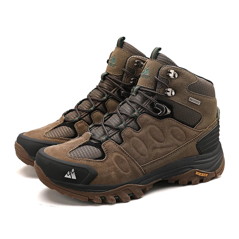 HIKEUP High-Top Men Hiking Boots Winter Outdoor Shoes Lace-Up Non-Slip Sports Casual Trekking Boots Men Suede Warm Shoes