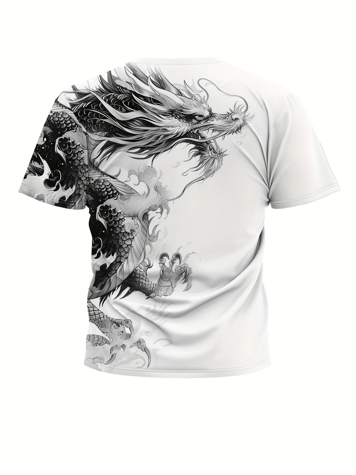 Miesten Dragon-kuvioitu T-paita, rento hengittävästä kankaasta valmistettu graafinen tee, street style -ulkomuotipaita, lyhythihainen paita miehille