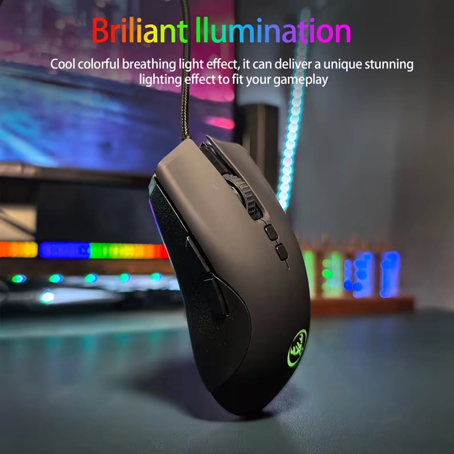 High-End Ergonomic Gaming Mouse with Anti-Slip Side Design Durable Braided Cable Breathing LED Lights USB Plug for PC