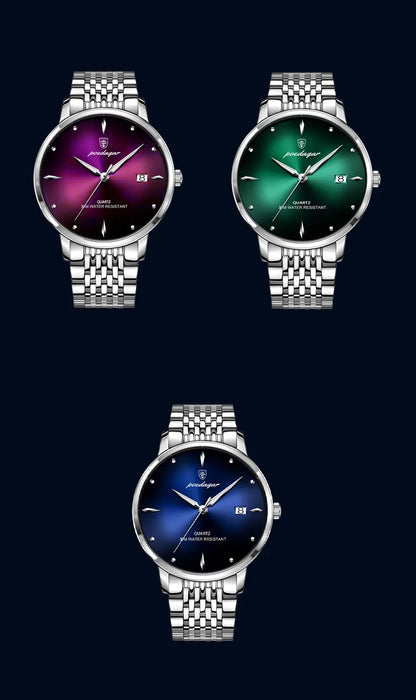 Montre homme POEDAGAR Business Quartz, acier inoxydable, étanche, date lumineuse, montre-bracelet de luxe décontractée pour homme