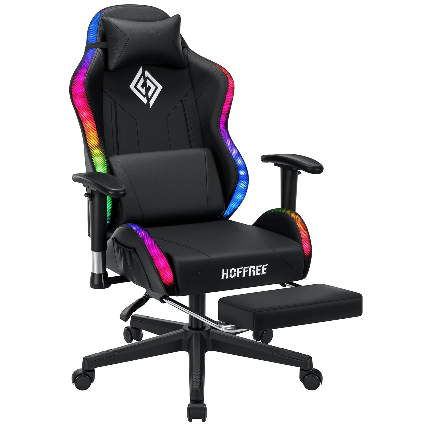 Sedia gaming LED per bambini 8-15 anni, sedia gamer regolabile con illuminazione LED, poggiapiedi e supporto lombare, sedia PC ergonomica