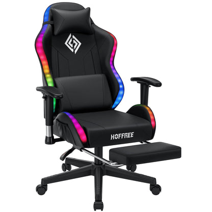 Sedia gaming LED per bambini 8-15 anni, sedia gamer regolabile con illuminazione LED, poggiapiedi e supporto lombare, sedia PC ergonomica