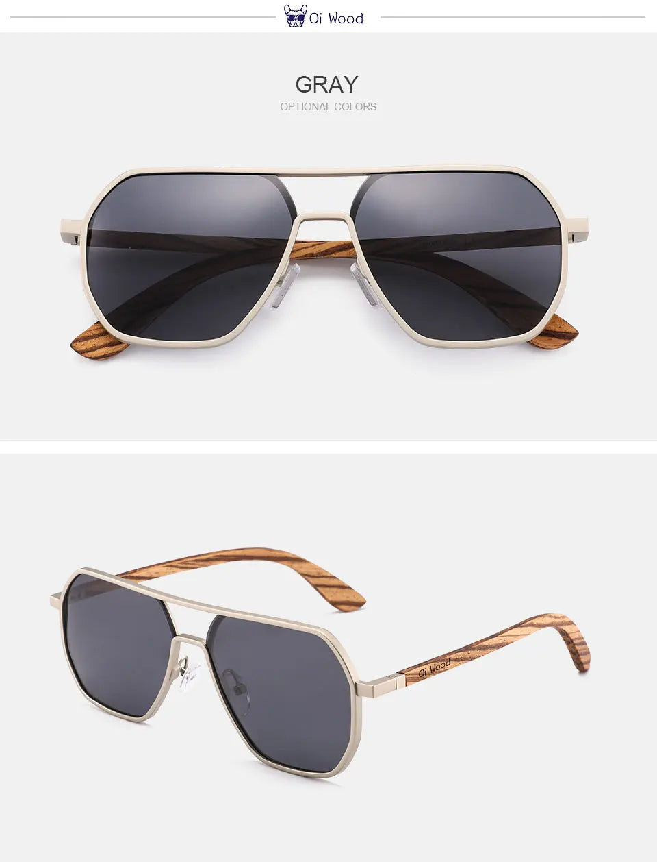 Oi Wood Fashion Alloy Solglasögon för män och kvinnor, polariserade solglasögon i trä, för bilkörning, UV400, Oculos De Sol 8059
