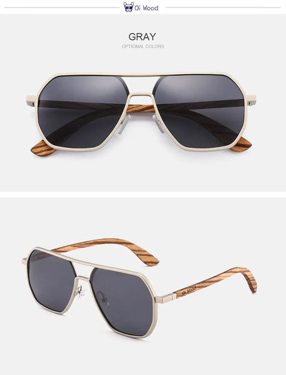 Oi Wood Fashion Alloy Solglasögon för män och kvinnor, polariserade solglasögon i trä, för bilkörning, UV400, Oculos De Sol 8059