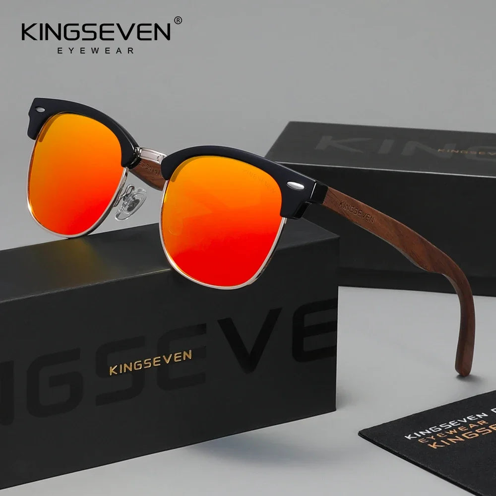 KINGSEVEN Modne okulary przeciwsłoneczne z drewna orzecha czarnego dla kobiet i mężczyzn, polaryzacyjne, w stylu vintage, z filtrem UV400, okulary podróżne W5516