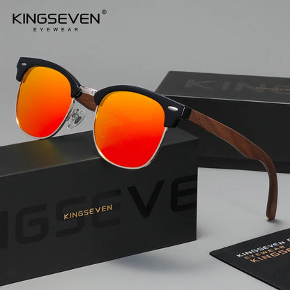 KINGSEVEN Modne okulary przeciwsłoneczne z drewna orzecha czarnego dla kobiet i mężczyzn, polaryzacyjne, w stylu vintage, z filtrem UV400, okulary podróżne W5516