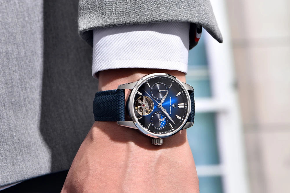 PAGANI DESIGN Newest 41MM Luxury Men's Mechanical Watch Sapphire Glass Leather Waterproof Pilot Tourbillon Moon Reroj Hombre