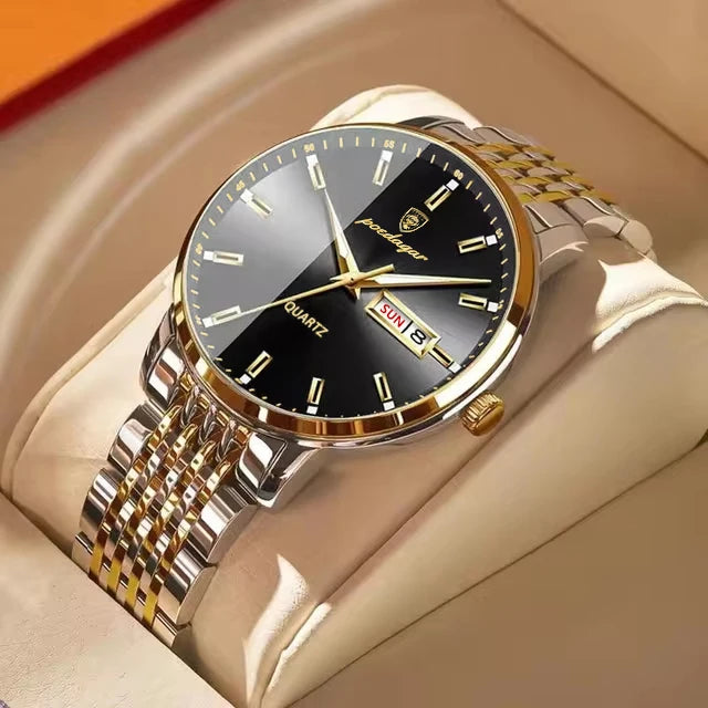 Montre homme POEDAGAR Business Quartz, acier inoxydable, étanche, date lumineuse, montre-bracelet de luxe décontractée pour homme
