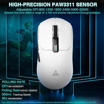 Mouse wireless tri-mode SOLAKAKA SM820 con dock di ricarica magnetico, RGB, PAW3311, 24000DPI, macro gaming, ultraleggero