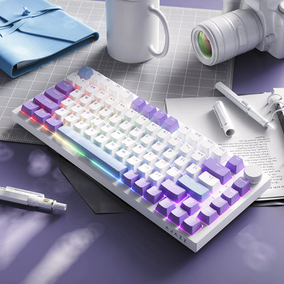 Teclado mecánico con cable AJAZZ AK820 75%: hot‑swappable, retroiluminación RGB/blanca/azul hielo, control con perilla de volumen | Para oficina y gaming