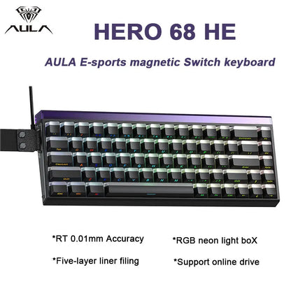 AULA HERO 68 HE E-sports Gaming Wired Keyboard Magnetic Switch RGB Hot Swap 8K Hz Return Rate 60% Customize Mechanical Keyboard