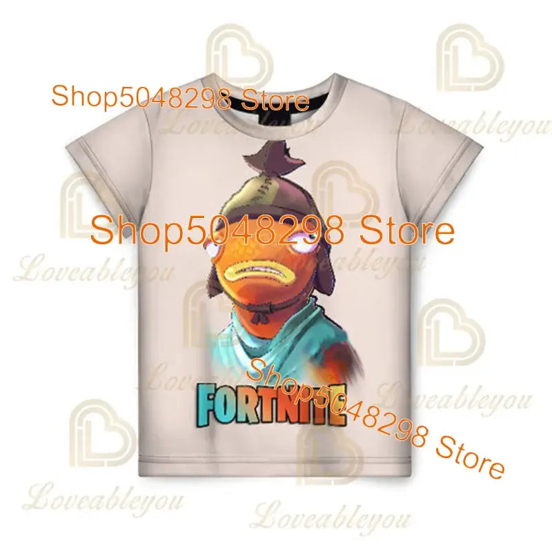 Camiseta infantil de verano Cartoon Fortnite con estampado 3D, para niños y niñas, streetwear para adultos y niños, camiseta divertida de cuello redondo