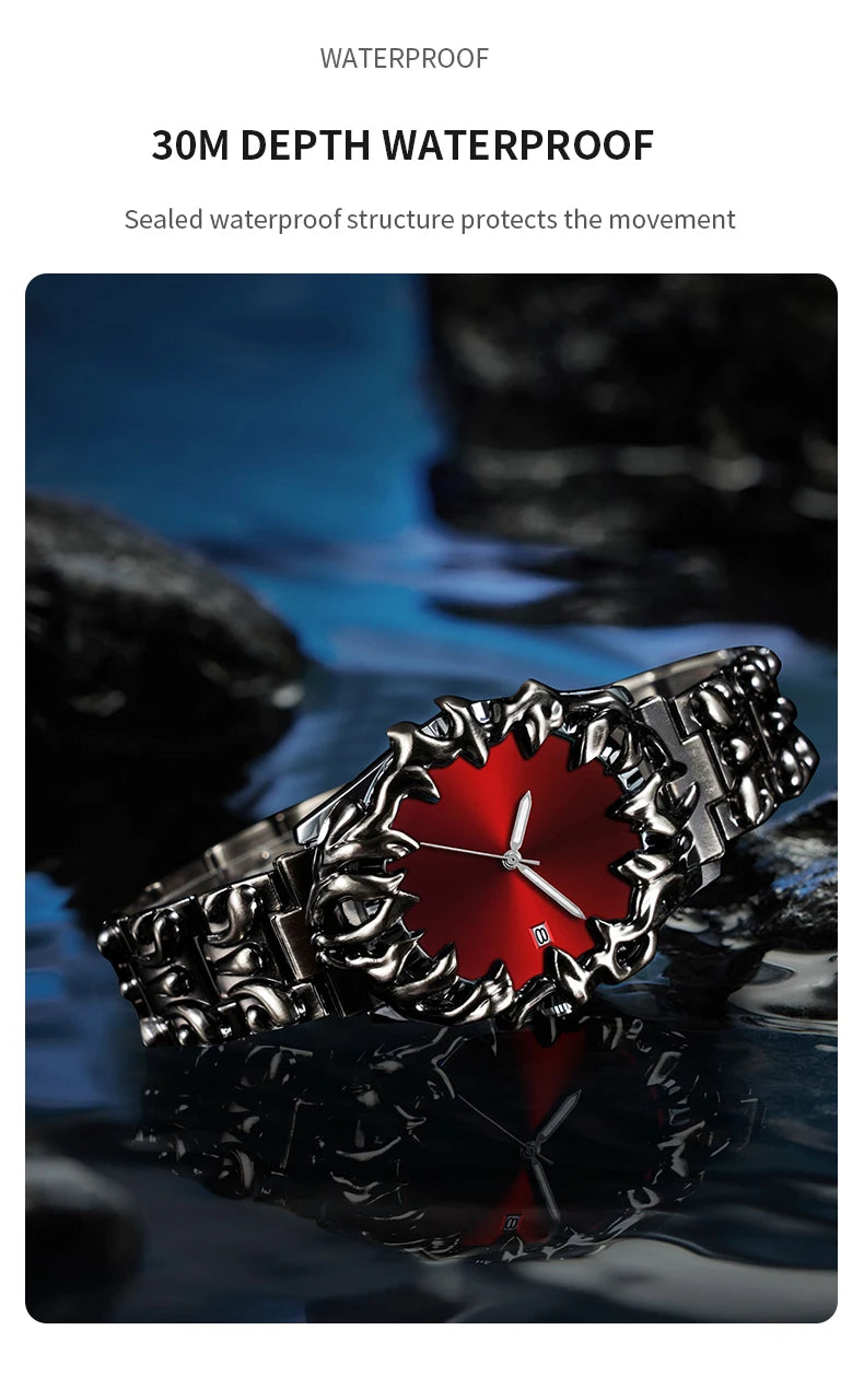 Sports Men Watch Fashion Man Stainless Steel Quartz Movement Red Clock Top Brand Halloween Creative Military Watch for Men reloj