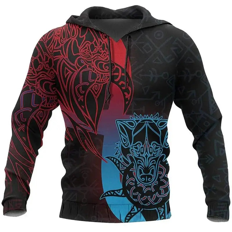 2024 Mens Hoodies Eagle Tattoo Pattern Vikings 3D Printed Fashion Casual Harajuku Hip Hop Autumn And Winter Oversized Sudaderas, Produit gaming premium Fraquane, équipement gamer