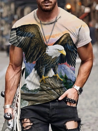 T-shirts Gráficas Fashion Eagle de Luxo — T-shirt de Verão para Homem, Tops Casuais de Manga Curta com Impressão 3D, Roupa Masculina