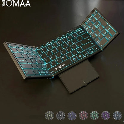 Teclado dobrável retroiluminado de tamanho completo Jomaa Bluetooth+USB, sem fios, com touchpad e teclado numérico para portátil Windows
