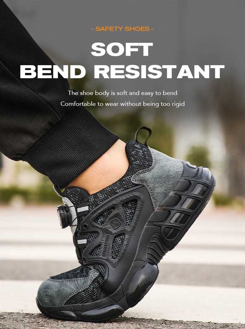 Size 47 48 Work Safety Shoes Men Reflective Design Steel Toe Shoes Rotation Button Work Sneakers Protective Safety Boots
