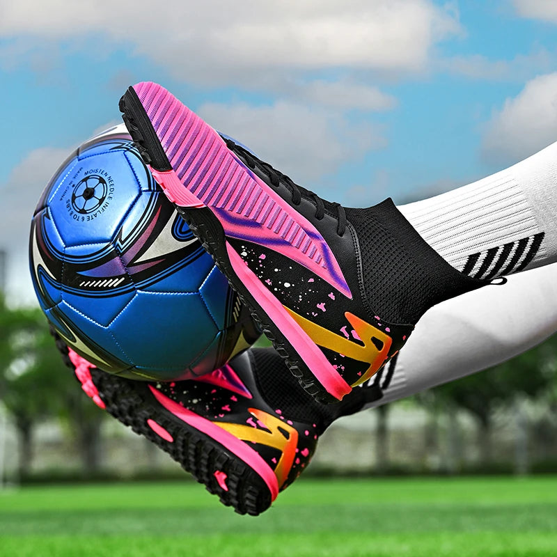 Nouvelles chaussures de football pour hommes, chaussures de sport, chaussures de futsal à cheville haute, chaussures de football de haute qualité, antidérapantes pour intérieur et extérieur, ultralégères, antidérapant