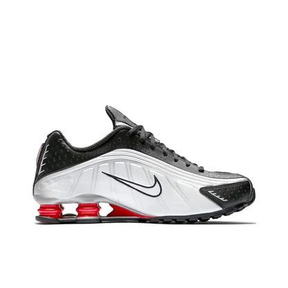 Nike Shox R4 Chaussures de course décontractées basses pour la ville et les trajets quotidiens, unisexe, argent et rouge BV1111-008