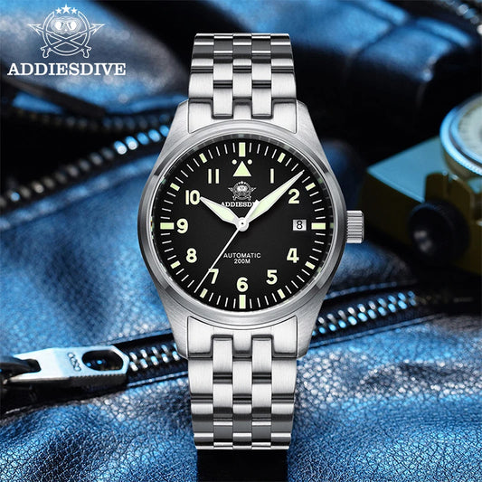 ADDIESDIVE Fashion Retro Personalized Watches 200m Waterproof C3 Luminous Steel Watch Sapphire Glass Mechanical Analog Watches
