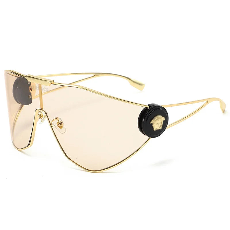 Oversized One-Piece Windproof Mask Sunglasses Women 2026 Luxury Fashion Vintage Steampunk Polygon Shield Wrap Around Sun Glasses