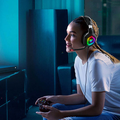 Casque de jeu ONIKUMA K10, casque stéréo filaire avec micro à réduction de bruit, 3,5 mm, circumaural, audio RGB pour PC, PS5, PS4, Xbox, pour joueurs.