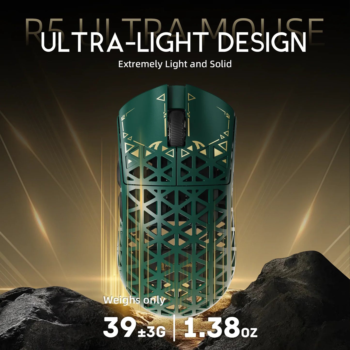 Bezdrátová herní myš ATTACK SHARK R5 Ultra Carbon Fiber, herní senzor PixArt PAW3950MAX, 42000DPI, 8000Hz, MCU Nordic 52840