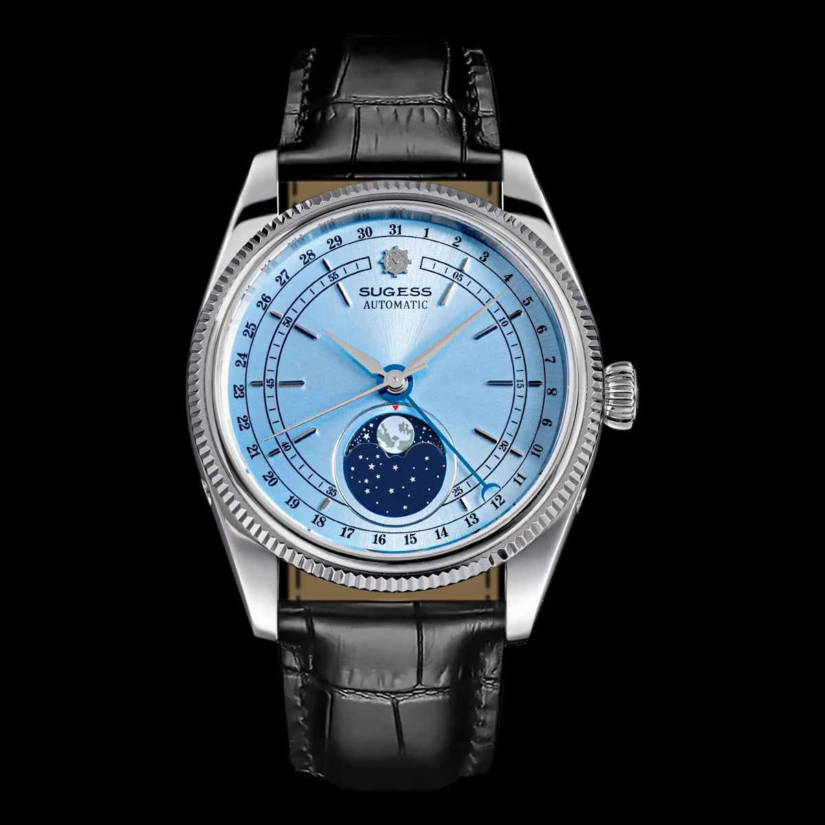 Sugess 40mm Watch of Men Moonphase Automatic ST2108 Movement Sapphire Crystal Mechanical Wristwatches Waterproof Date 2024 New