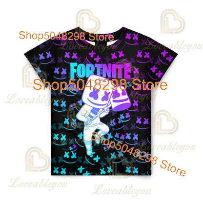 Camiseta infantil de verano Cartoon Fortnite con estampado 3D, para niños y niñas, streetwear para adultos y niños, camiseta divertida de cuello redondo