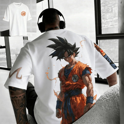 2026 Summer Dragon Ball Battle-Damaged Goku Vintage Anime T-shirt Men's Pure Cotton Casual Loose Sports Daily Top