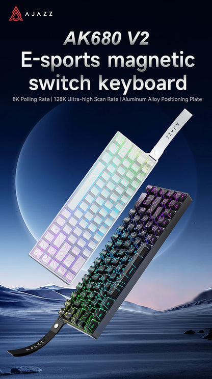 AJAZZ AK680 V2 E-sports Magnetic Switch Keyboard 8K Polling Rate 128K Ultra-high Scan Rate Aluminum Alloy Positioning Plate