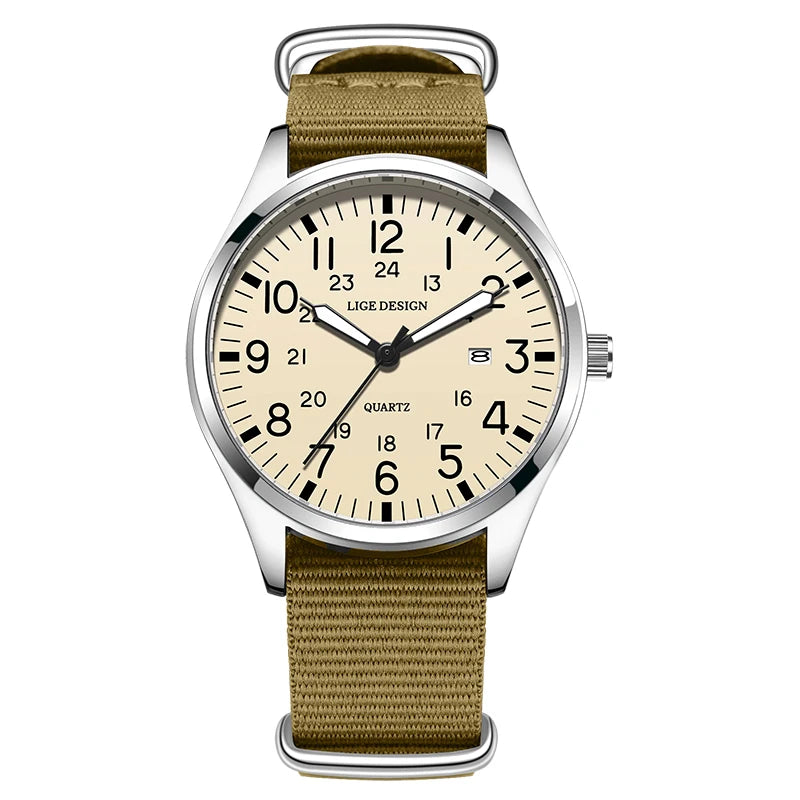 LIGE Top Brand Luxury Men Quartz Watch Date Nylon Leather Waterproof Luminous Military Sports Watches For Men relogios masculino